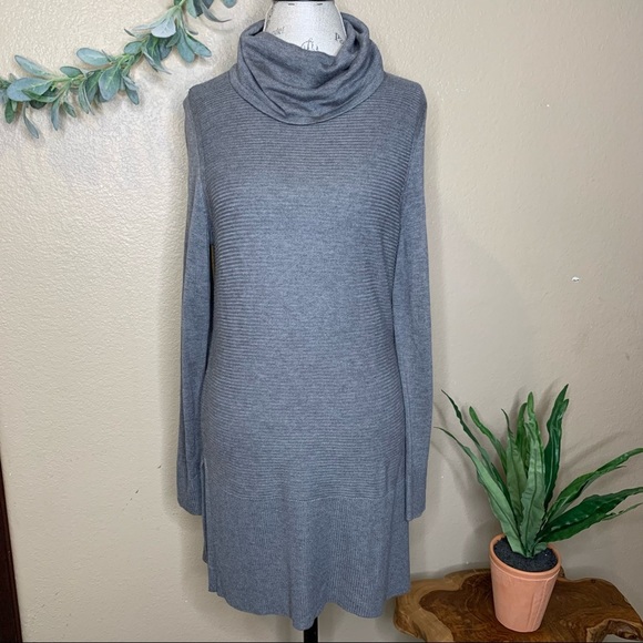 Adrienne Vittadini ~ Gray Cowl Neck Ribbed Sweater Size Medium - Picture 1 of 6